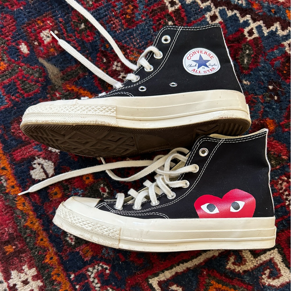 Converse Black High-Top Sneakers with Red Heart Graphic